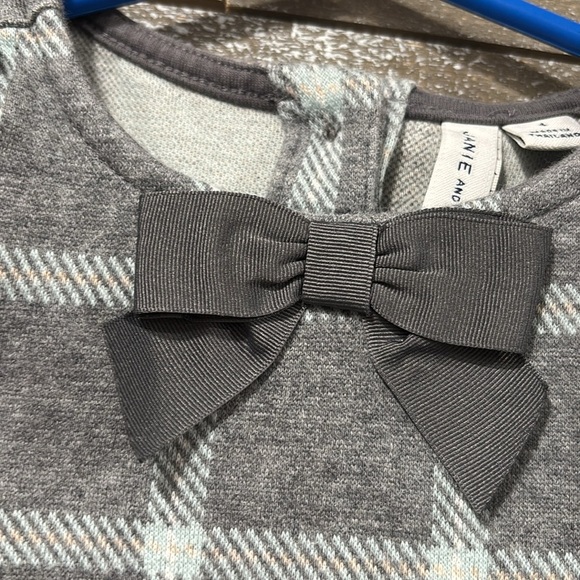 Janie and Jack grey and mint Plaid Ruffle Jacquard Dress size 4 - Picture 2 of 5